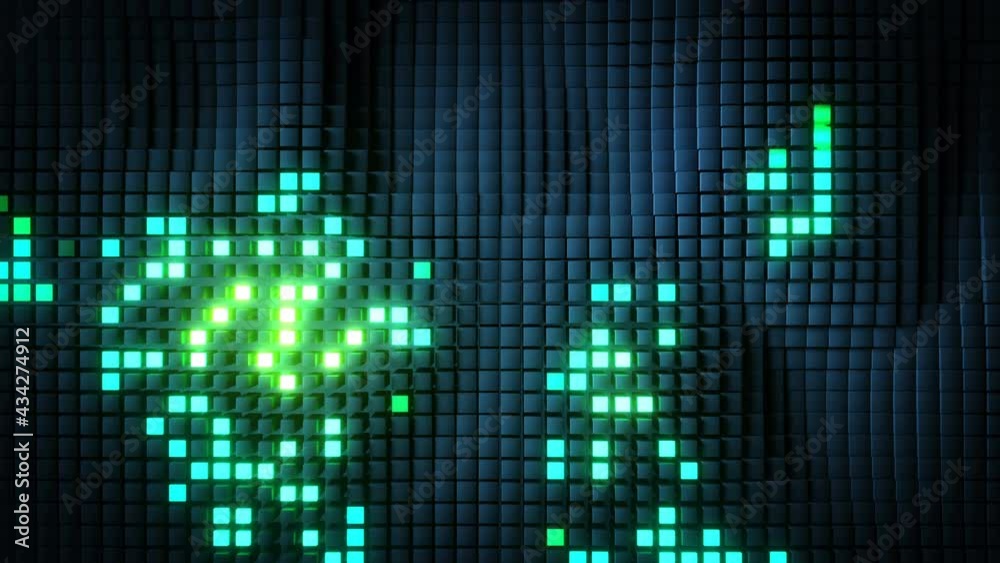 Array of glowing cubes. Computer generated abstract modern background. Seamless loop 3D render animation Array of glowing cubes. Computer generated abstract modern background. Seamless loop 3D render animation