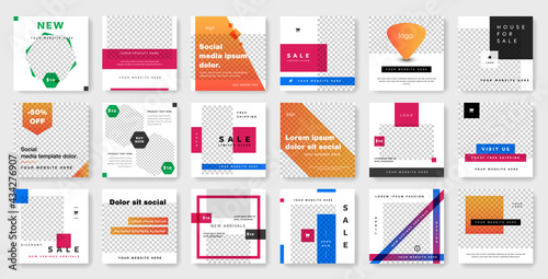 Big bundle of social media templates for serious business, clean editable square web banners for instagram and facebook, huge pack of corporate layouts