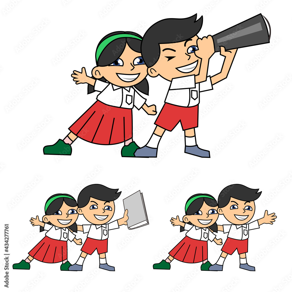 happy boy and girl in school uniform happy boy and girl in school uniform