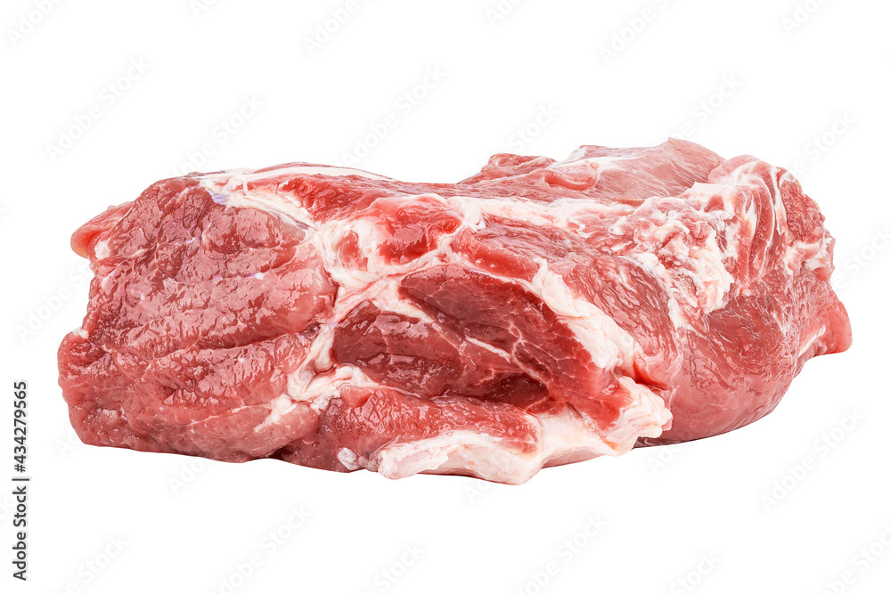 fresh raw pork meat isolated on white background. pig shoulder butt meat cut out