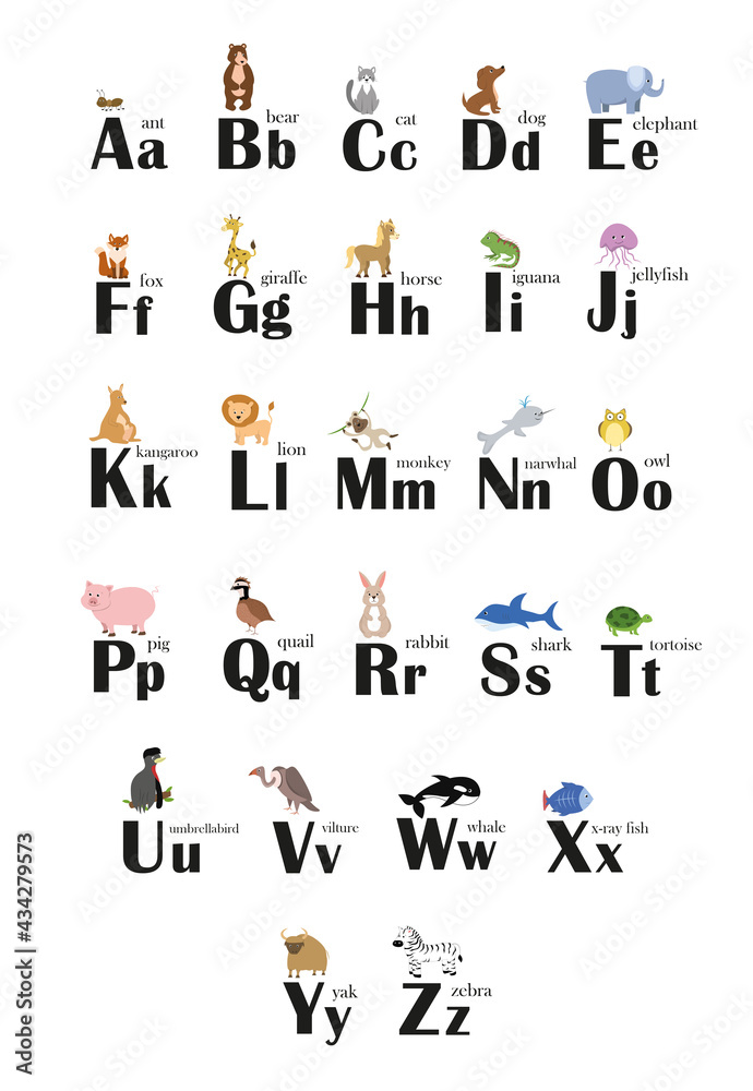 English alphabet with cartoon animals for learning English alphabet with cartoon animals for learning