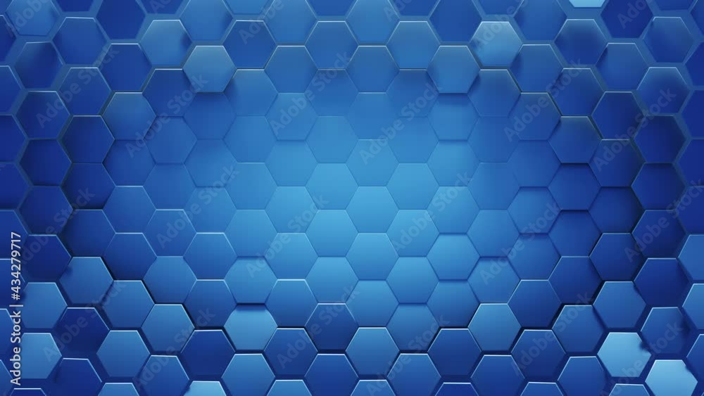 Blue geometric hexagonal abstract background. Seamless loop 3D render animation