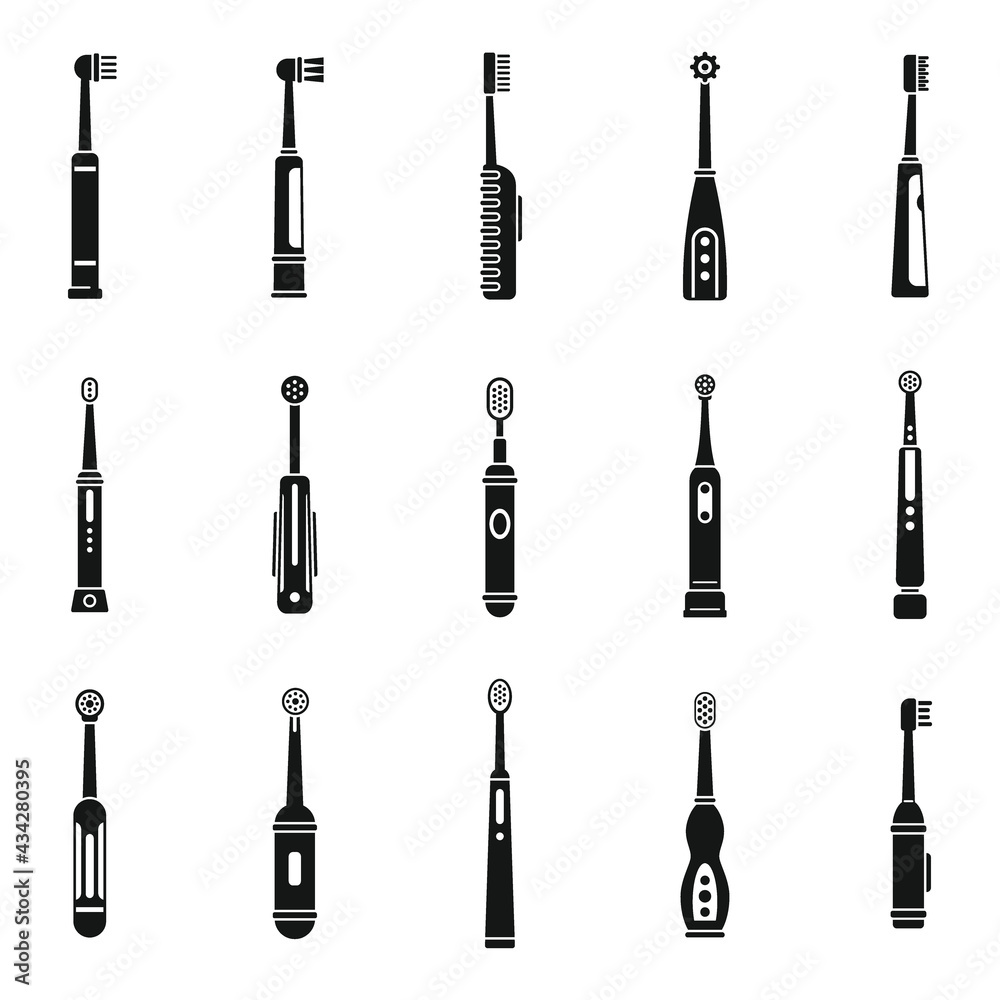 Electric toothbrush appliance icons set, simple style Electric toothbrush appliance icons set, simple style