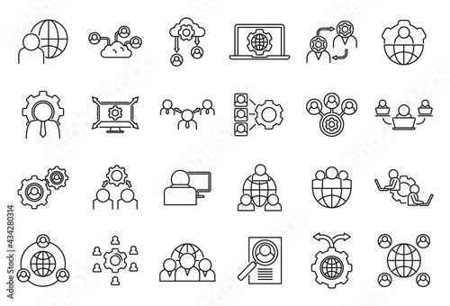 Smart outsource icons set, outline style