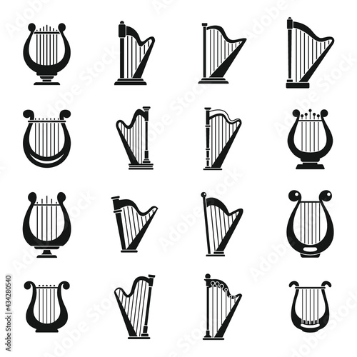 Harp music icons set, simple style © anatolir