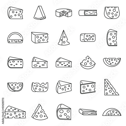 Cheese product icons set, outline style