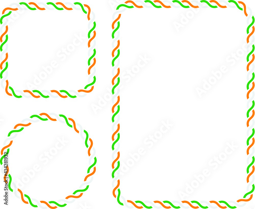Set of empty borders made with Indian national flag colors. Vector graphics for National Day Celebration of India, 