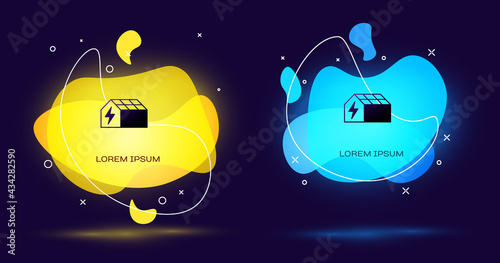 Black Solar energy panel icon isolated on black background. Abstract banner with liquid shapes. Vector