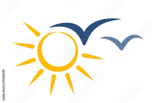 The Symbol of bright summer sun with birds.