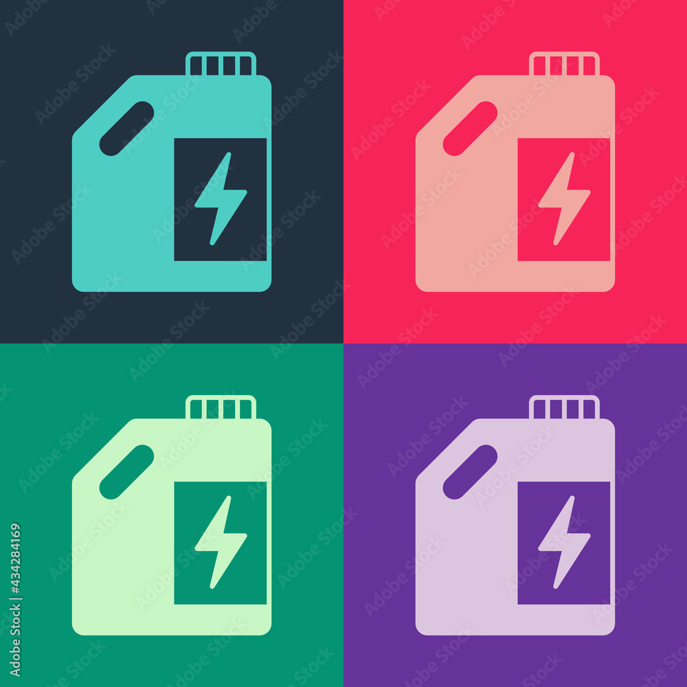 Pop art Eco fuel canister icon isolated on color background. Eco bio and barrel. Green environment and recycle. Vector Pop art Eco fuel canister icon isolated on color background. Eco bio and barrel. Green environment and recycle. Vector