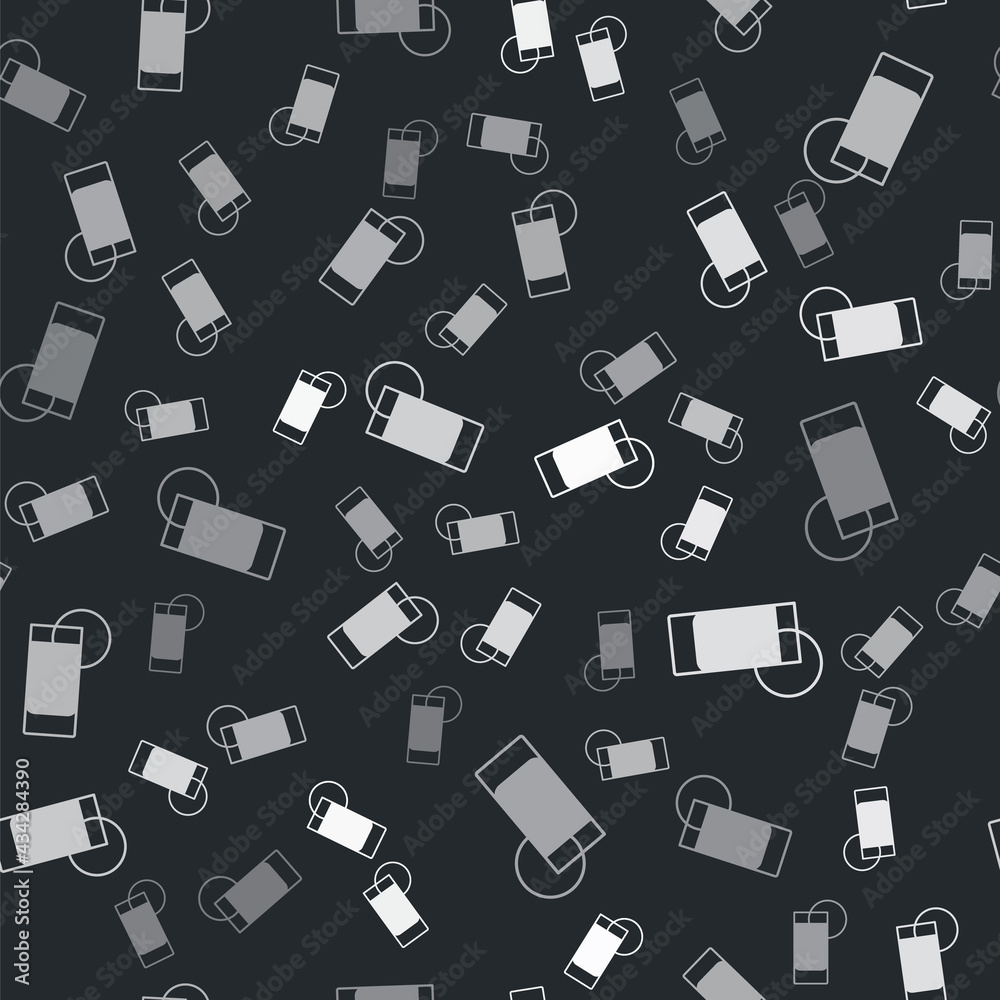 Grey Tequila glass with lemon icon isolated seamless pattern on black background. Mexican alcohol drink. Vector Grey Tequila glass with lemon icon isolated seamless pattern on black background. Mexican alcohol drink. Vector