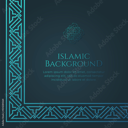 Islamic Arabic Ornament Pattern Borders Frame Blue Background with Copy Space