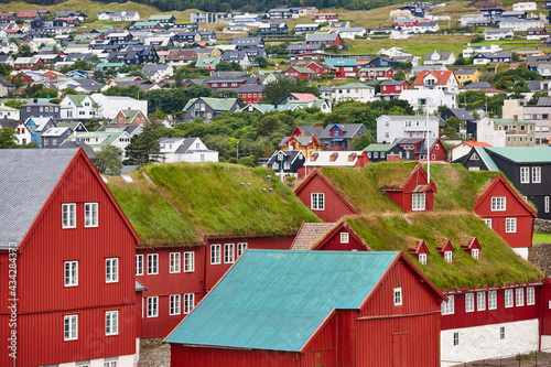 Faroe islands capital, Torshavn. Harbor and antique houses. Streymoy island photo