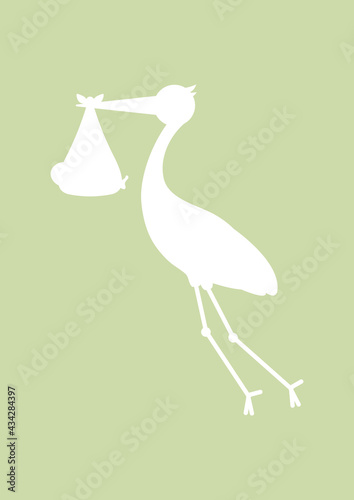 Umriss Fliegender Storch Baby Unisex Grün Weiß