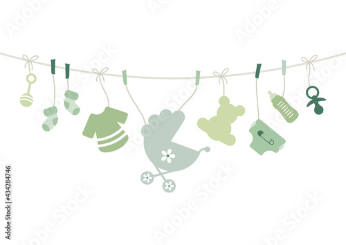Karte Bogen Hängende Babysymbole Unisex Grün Beige