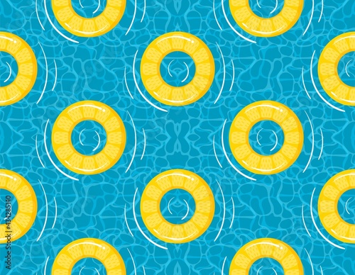 Rubber ring or inflatable ring vector seamless pattern. Colorful swimming pool swim ring in flat style. Inflatable vector inflated swimming ring and life-ring in pool for summer vacation