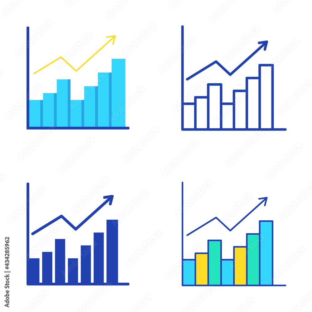 Bar graph icon set in flat and line style Bar graph icon set in flat and line style