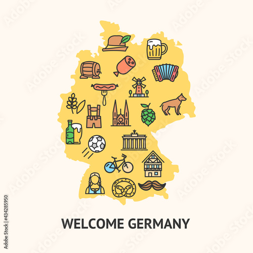 Germany Travel Banner Card with Map. Vector