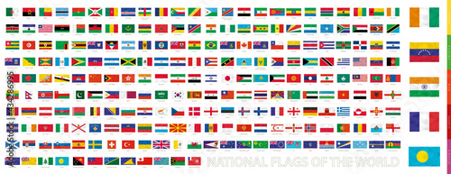 Foto National Flags of the World with waving effect, flags sorted by continent