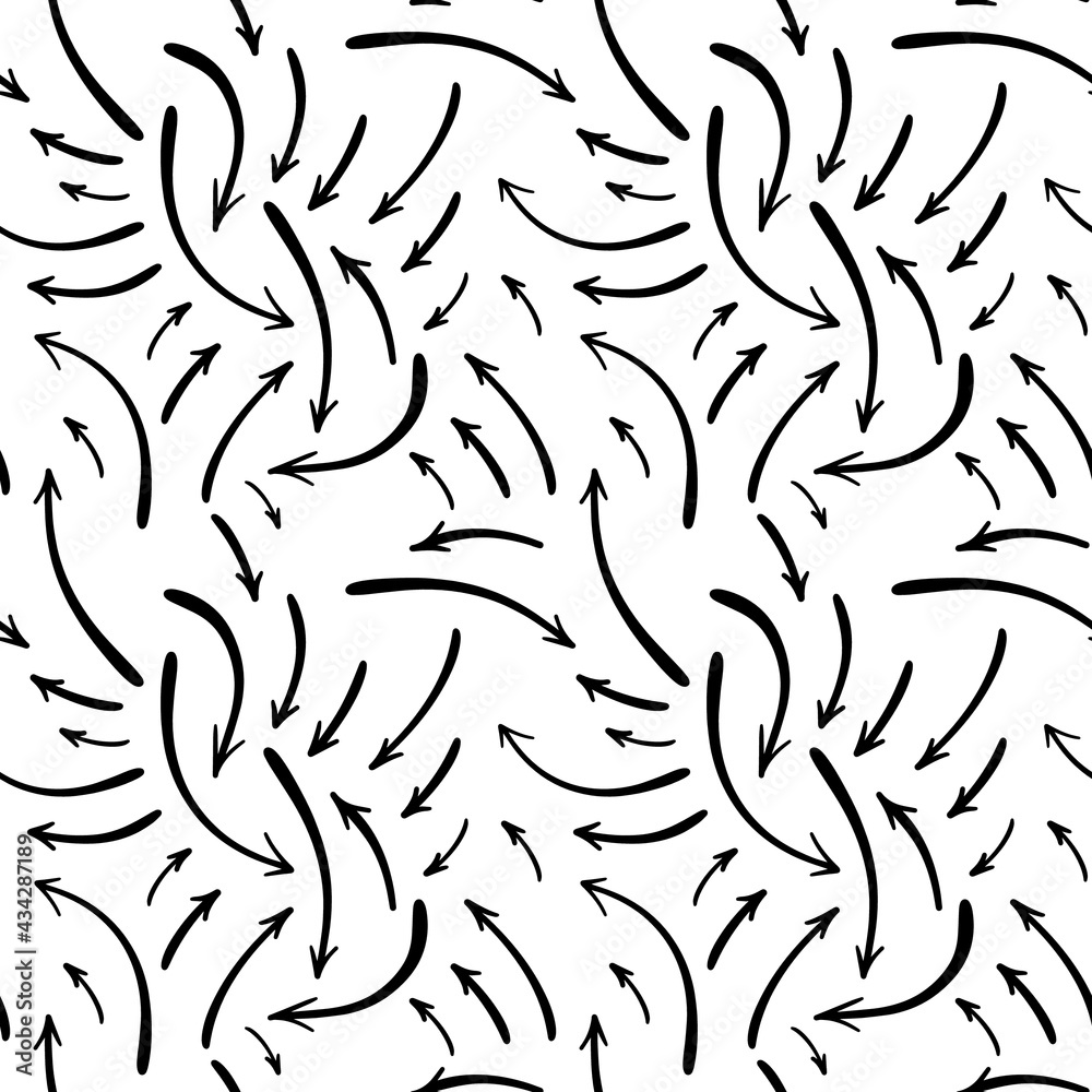Seamless pattern of various vector icons with hand-drawn arrows. Arrow design sketch for Wallpaper, textiles, covers and other finishing materials.