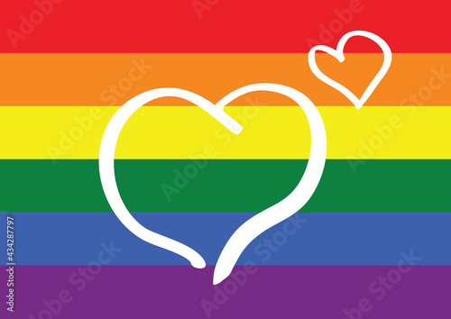 Lgbt gay pride rainbow flag design with white hearts.