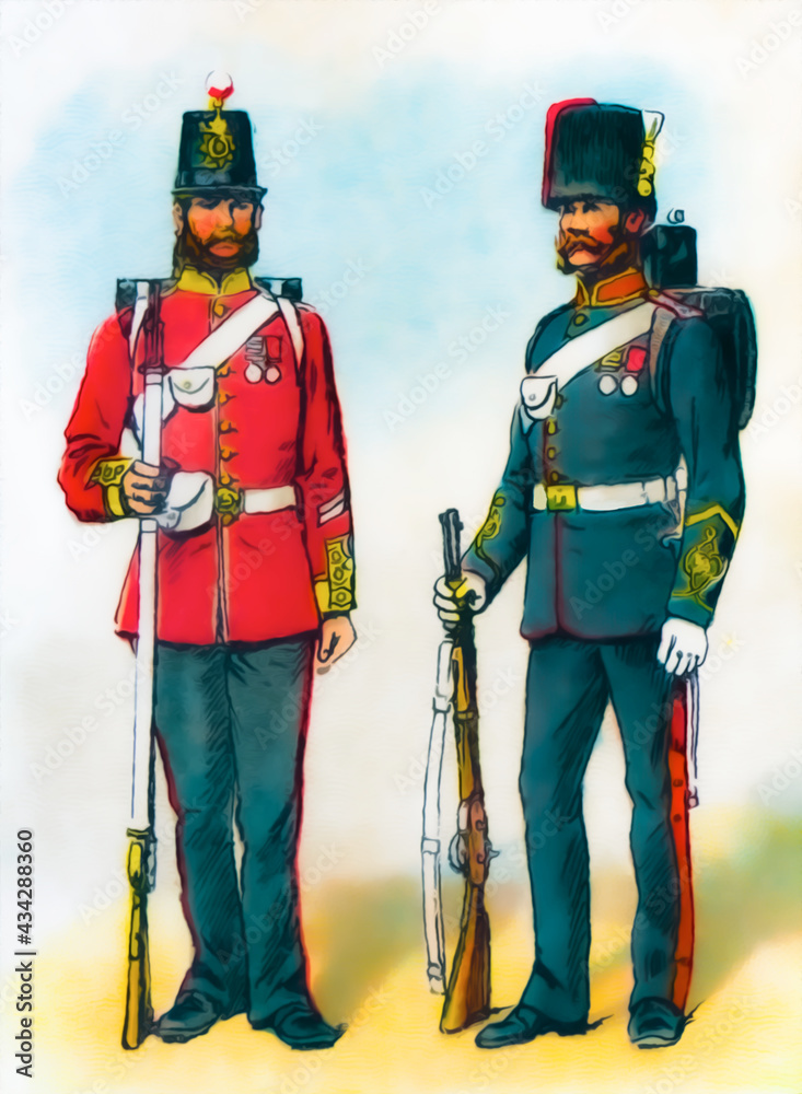 British soldier in 1850s. Infantry and Artillery. Illustration. British soldier in 1850s. Infantry and Artillery. Illustration.