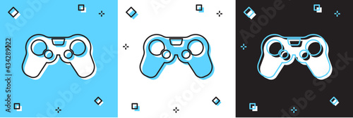 Set Gamepad icon isolated on blue and white, black background. Game controller. Vector