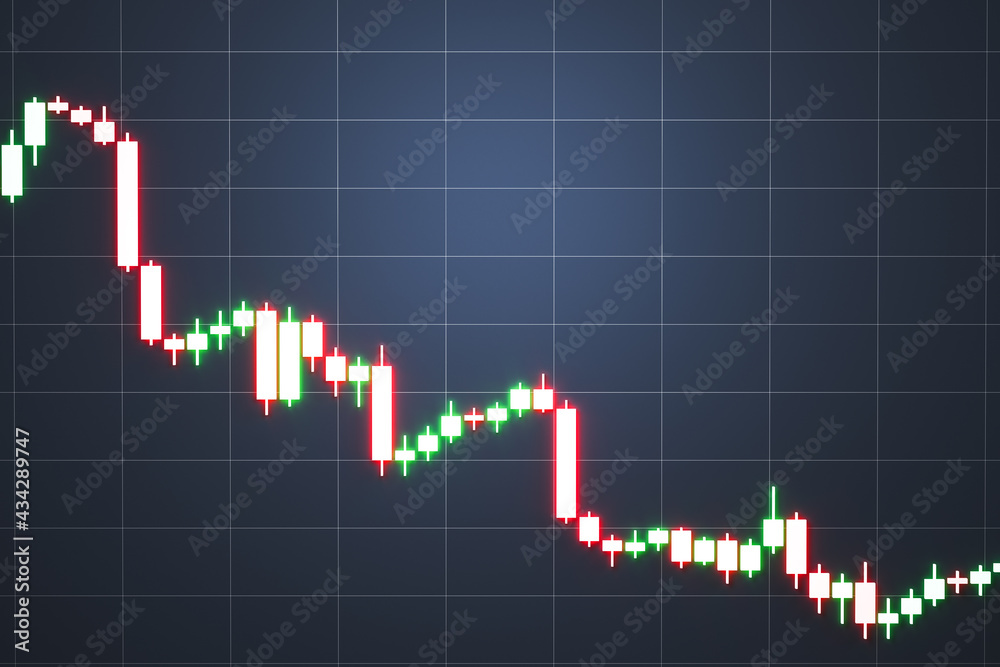 Downtrend candlestick chart in the stock market, Mockup background for financial presentation. 3d rendering