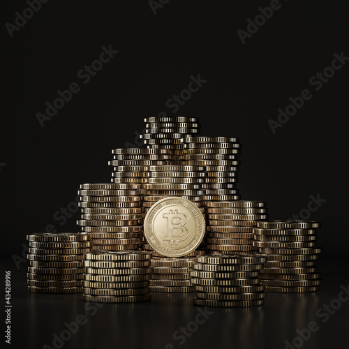 Silver Cardano (ADA) coins pile in black scene, mockup digital currency coin for financial, token exchange promoting, advertising purpose. 3d rendering photo