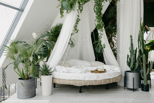 фотографія White bedroom with boho chic interior design