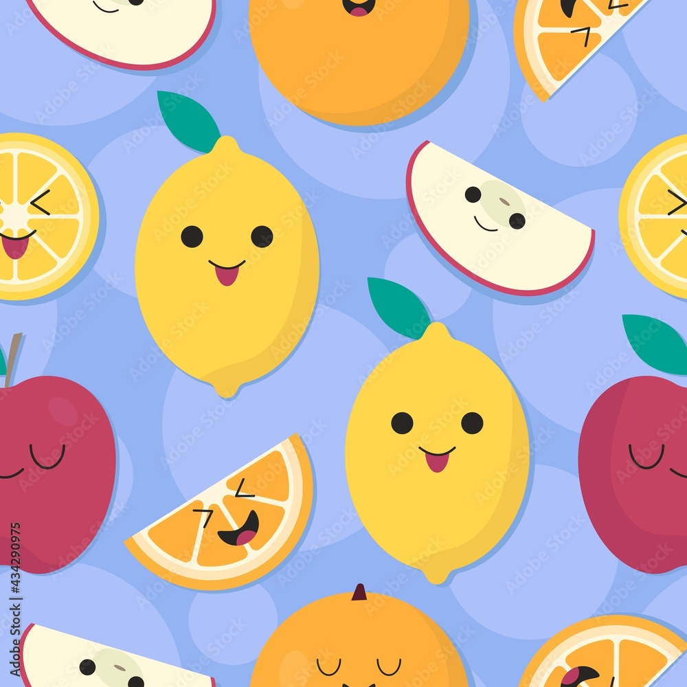 Fototapeta premium Happy yippie cute fruits seamless pattern