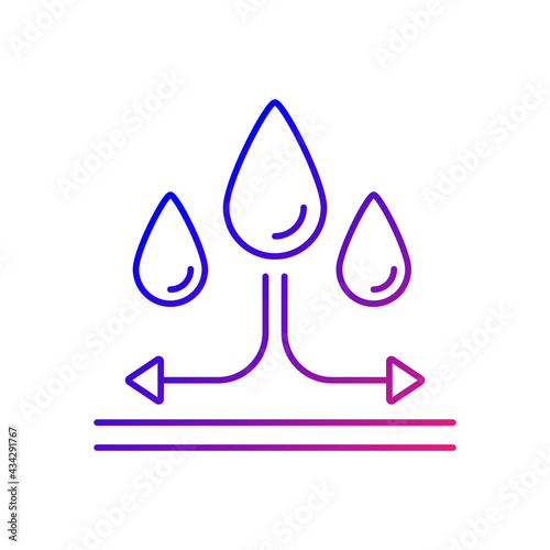 Water repellent fabric feature on fabric gradient linear vector icon. Rain proof fiber. Impervious to water material. Thin line color symbols. Modern style pictogram. Vector isolated outline drawing