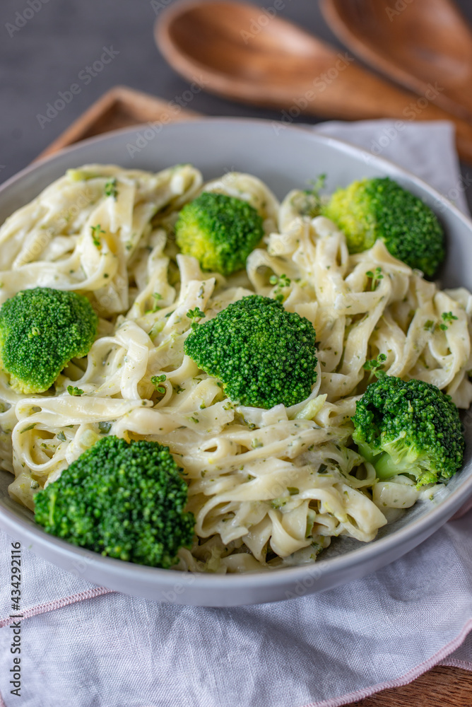 pasta with broccoli on a table