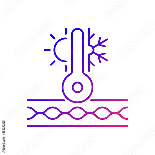 Thermal insulated fabric feature gradient linear vector icon. Fiber property for extreme conditions. Warm fiber. Thin line color symbols. Modern style pictogram. Vector isolated outline drawing
