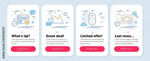 Set of Science icons, such as 5g internet, Swipe up, Line chart symbols. Mobile screen mockup banners. Cloud system line icons. Wifi quality, Scrolling page, Financial graph. Data storage. Vector © blankstock