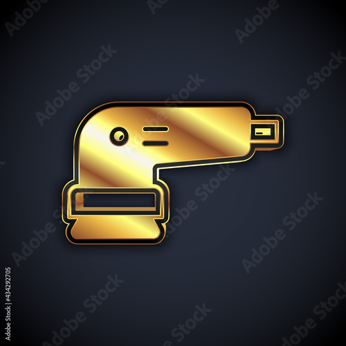 Gold Electric sander icon isolated on black background. Orbital sander. For floor and wooden planks sanding sandpaper. Vector