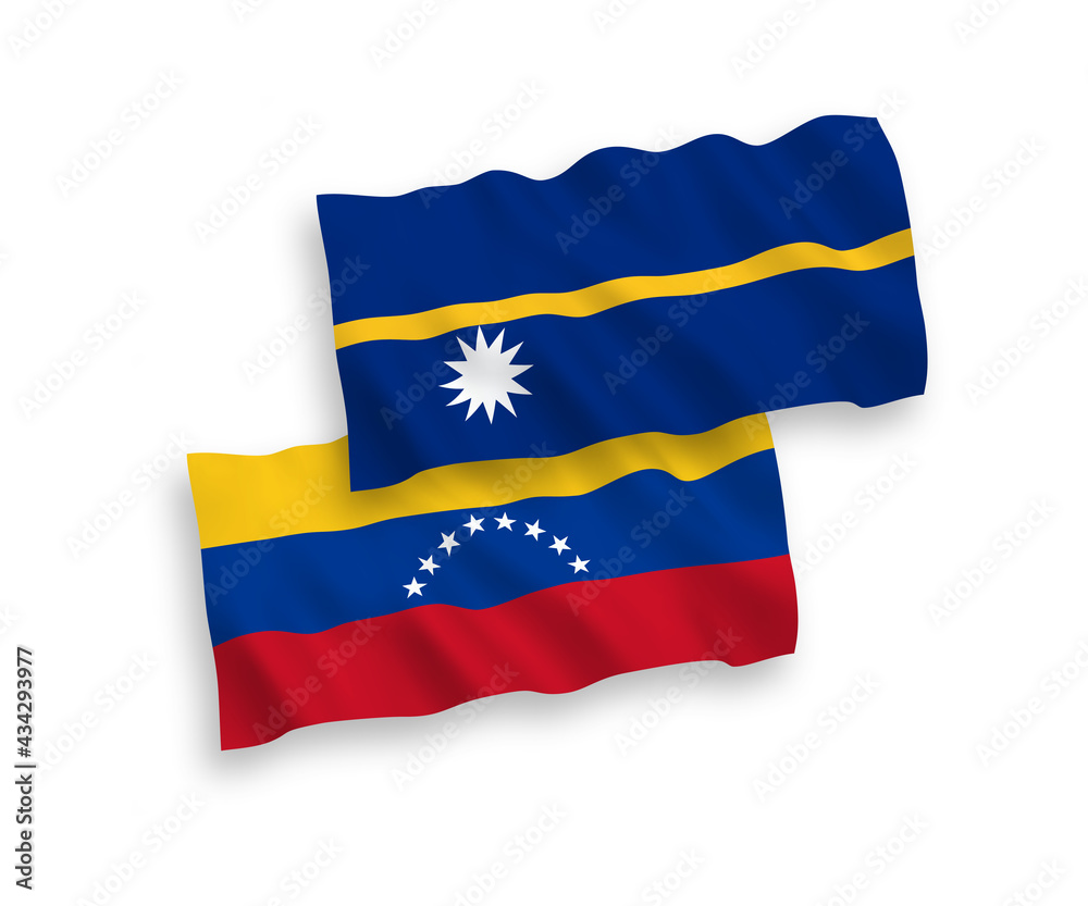 National vector fabric wave flags of Venezuela and Republic of Nauru isolated on white background. 1 to 2 proportion. National vector fabric wave flags of Venezuela and Republic of Nauru isolated on white background. 1 to 2 proportion.