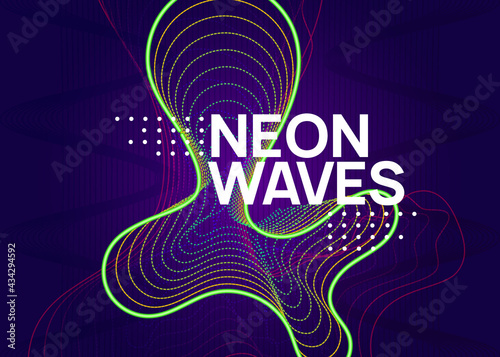 Neon techno event flyer. Electro dance music. Electronic sound. Trance fest poster. Club dj party.