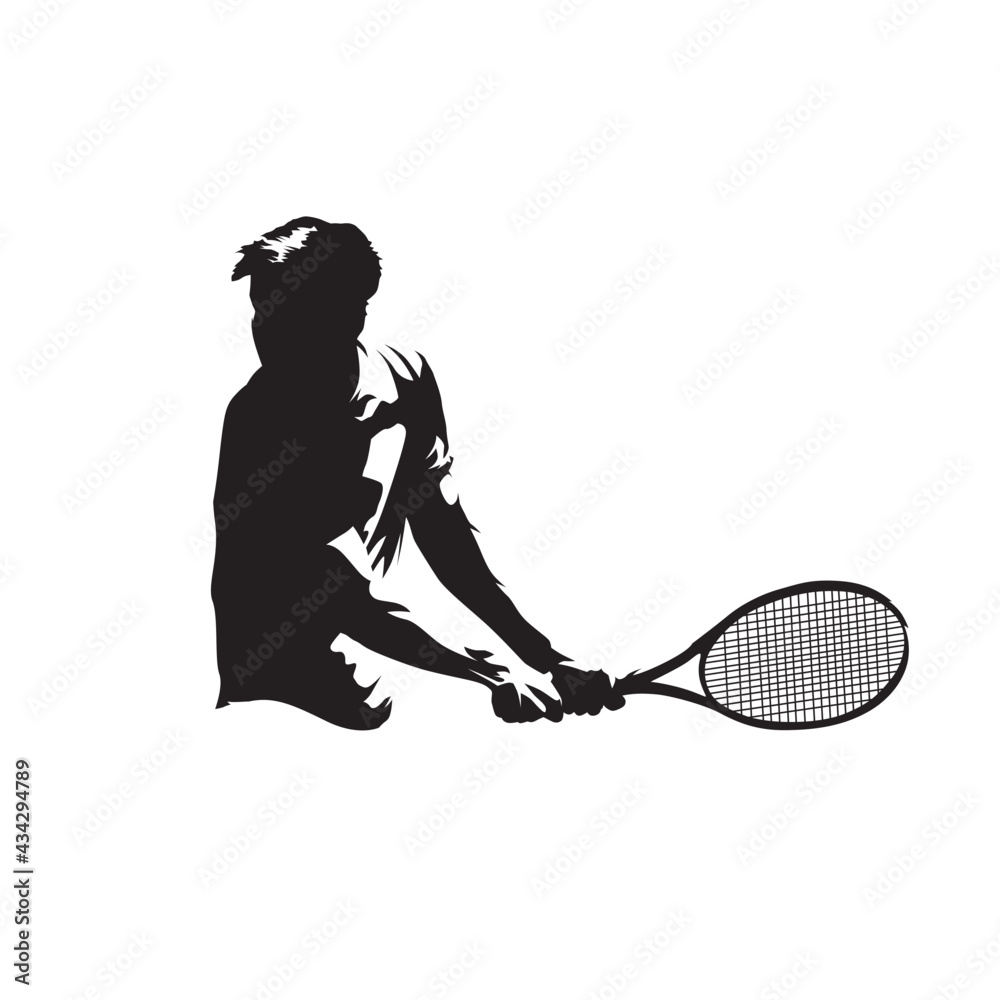 Vecteur Stock Tennis player backhand shot, isolated vector silhouette.  Comic ink drawing | Adobe Stock