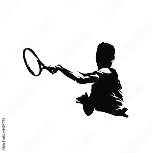 Tennis player forehand shot, isolated vector silhouette. Comic ink drawing photo