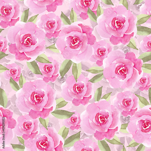 seamless floral pattern with delicate roses   watercolor illustration hand painted  