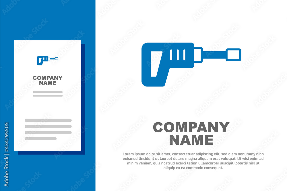 Blue Electric rotary hammer drill machine icon isolated on white background. Working tool for construction, finishing, repair work. Logo design template element. Vector