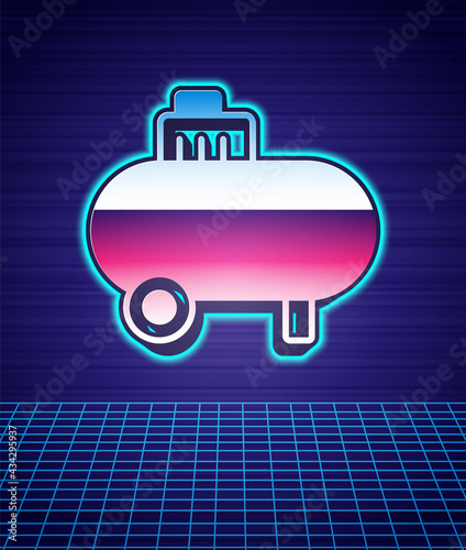 Retro style Air compressor icon isolated futuristic landscape background. 80s fashion party. Vector