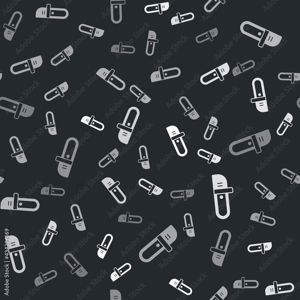 Grey Chainsaw icon isolated seamless pattern on black background. Vector Grey Chainsaw icon isolated seamless pattern on black background. Vector