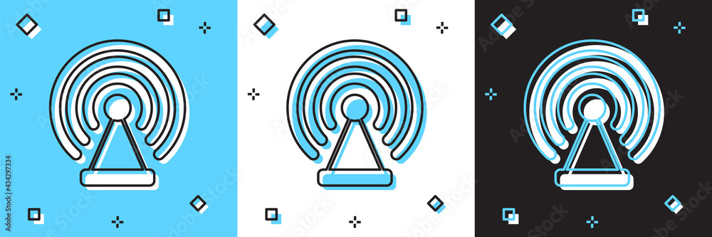 Set Radar icon isolated on blue and white, black background. Search system. Satellite sign. Vector Set Radar icon isolated on blue and white, black background. Search system. Satellite sign. Vector
