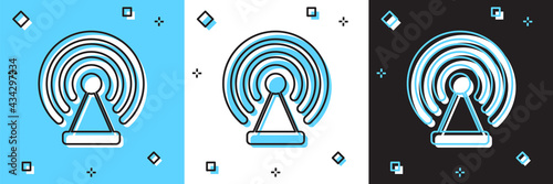 Set Radar icon isolated on blue and white, black background. Search system. Satellite sign. Vector