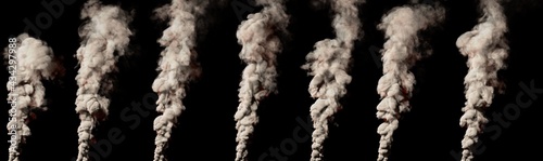 large column of air pollution on black isolated, computer generated industrial 3D illustration
