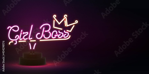 Vector realistic isolated neon sign of Girl Boss with copy space for template decoration and invitation covering.
