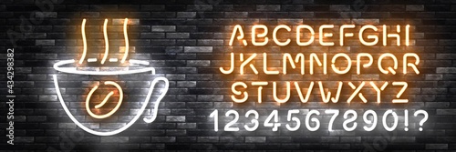 Vector realistic isolated neon sign of Coffee logo with easy to change color alphabet font for template decoration and covering on the wall background. Concept of cafe and coffee shop.