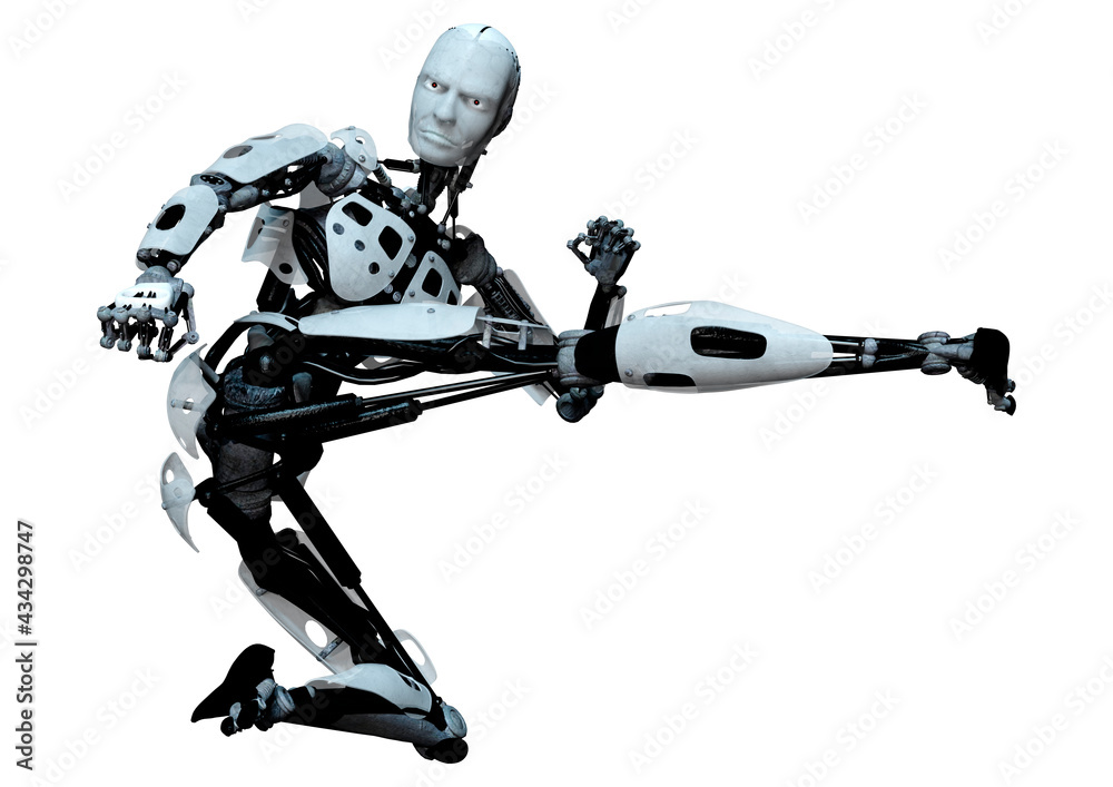 3D Rendering Male Robot on White 3D Rendering Male Robot on White